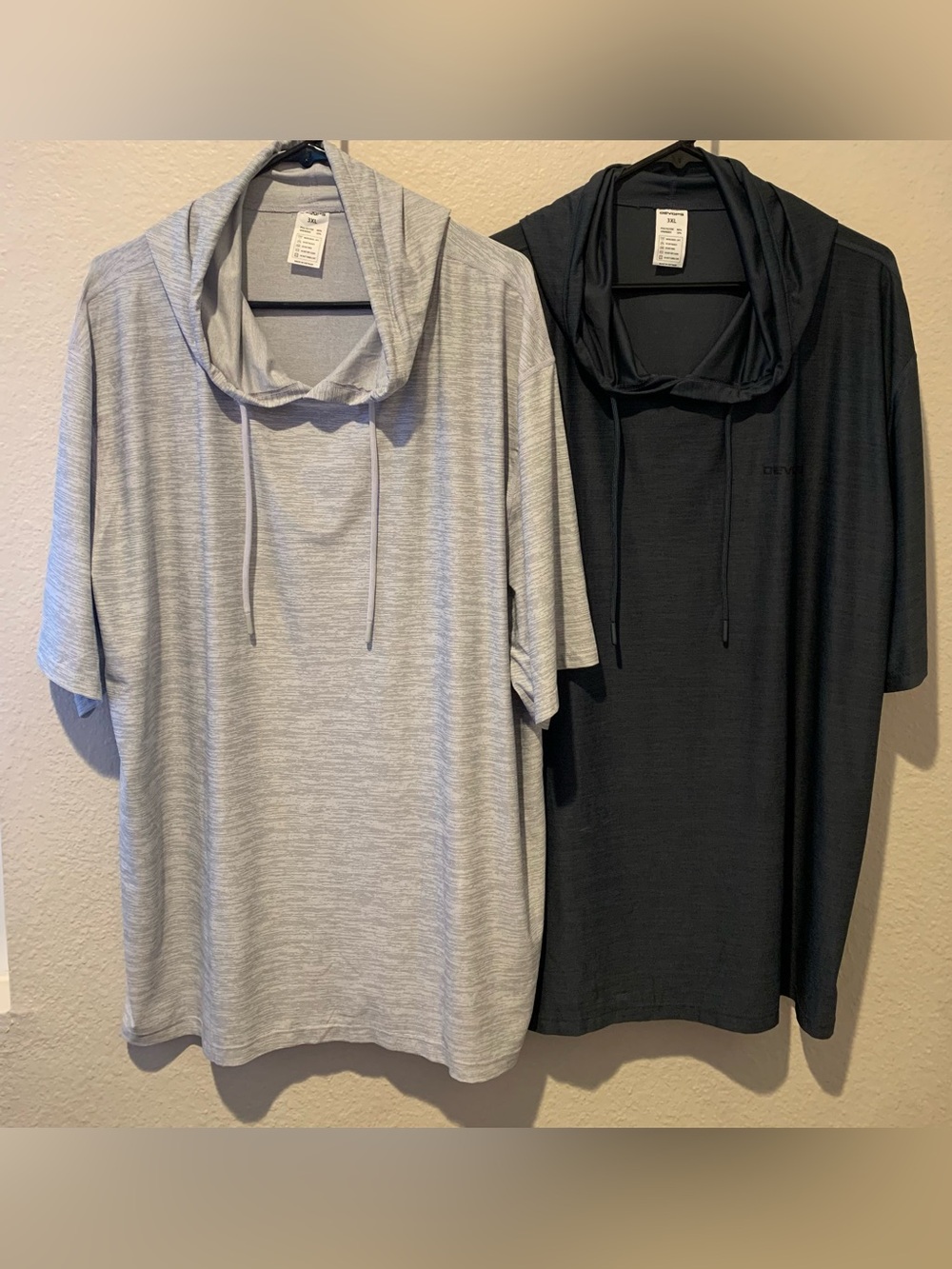 DEVOPS  2 Hooded Short-Sleeve Tees  in Gray and Charcoal NWOT. 2 pcs.